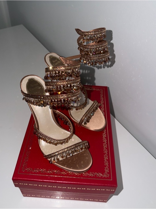 Rene Caovilla Shoes - Rene Caovilla Brown Crystal Beaded Ankle-Strap Stilettos